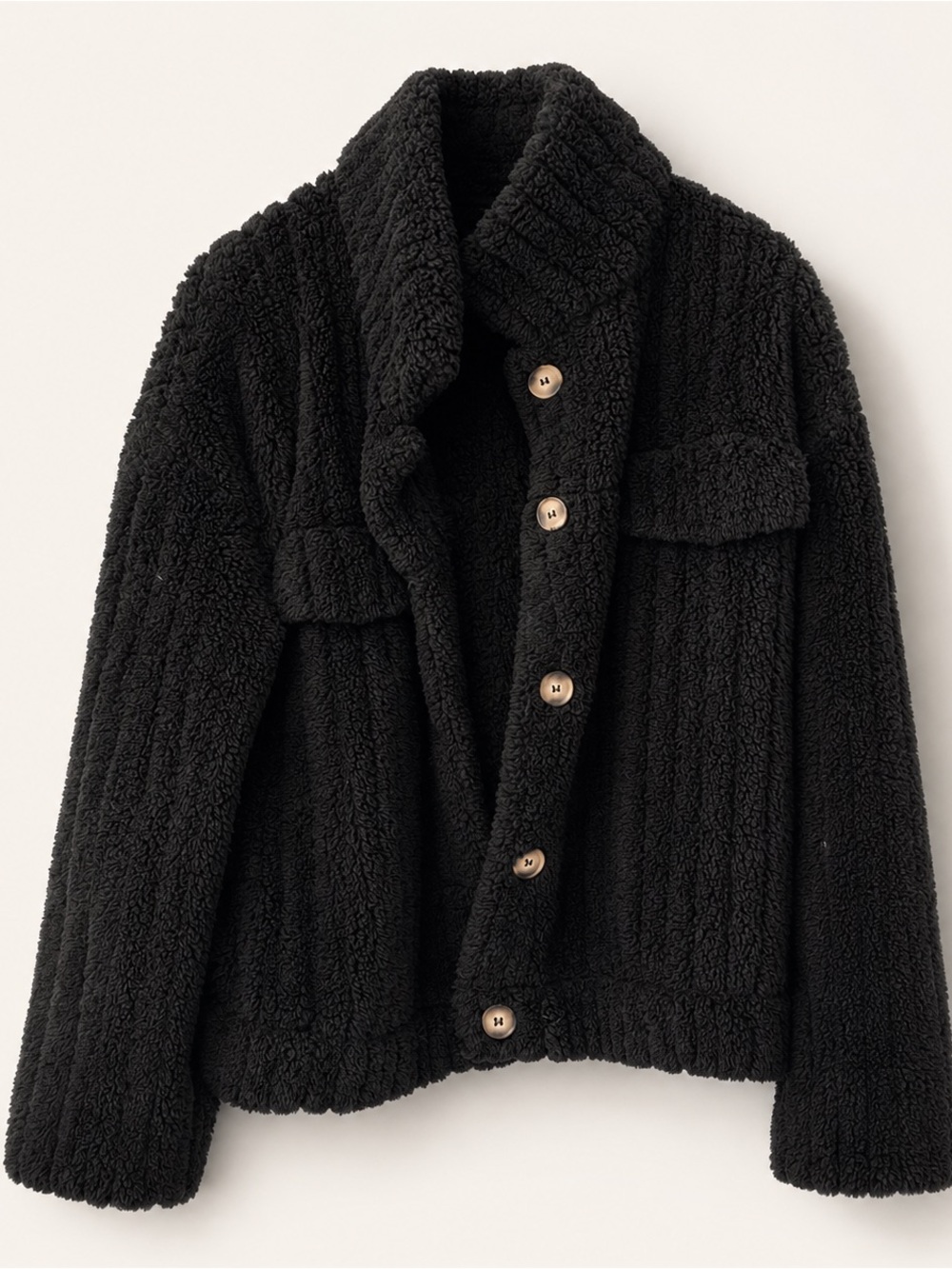 Black Teddy Bear Sherpa Cropped Jacket Coat L